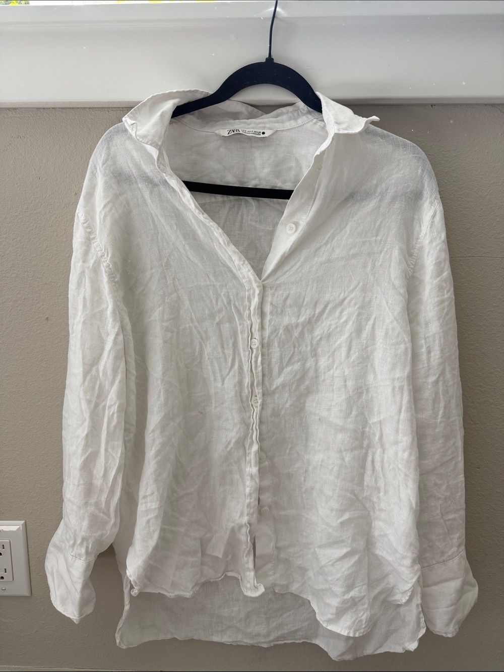 Zara White Linen Casual Button-Down Shirt